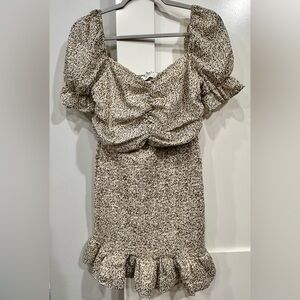 NEW with Tags! Taupe Wild Card Printed Smocked Dress Size Medium, She + Sky